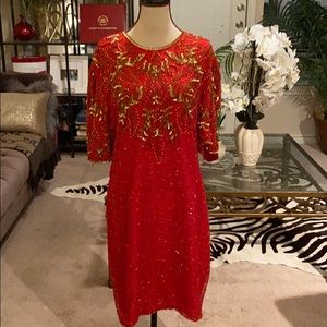 Red sequin vintage dress 219